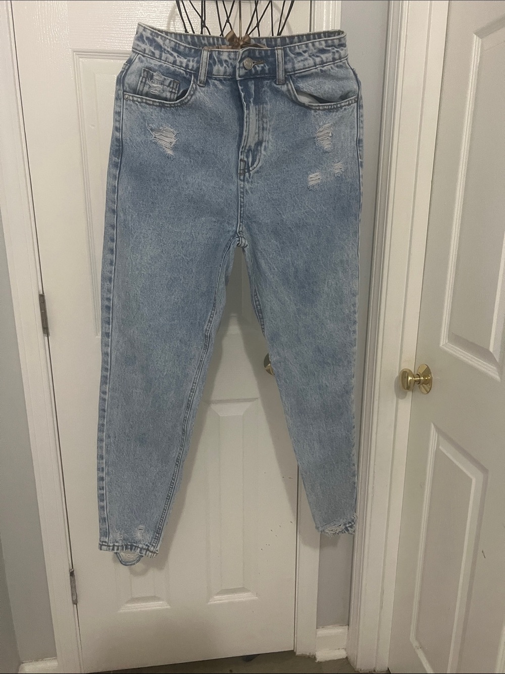 SHEIN Light Blue Distressed High-Waist Boyfriend Jeans